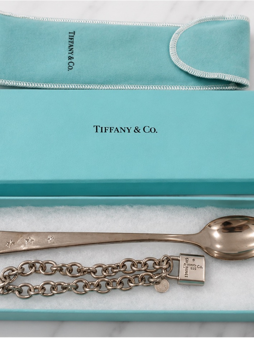 Tiffany & Co. Sterling Silver man in the moon Spoon and silver chain bracelet